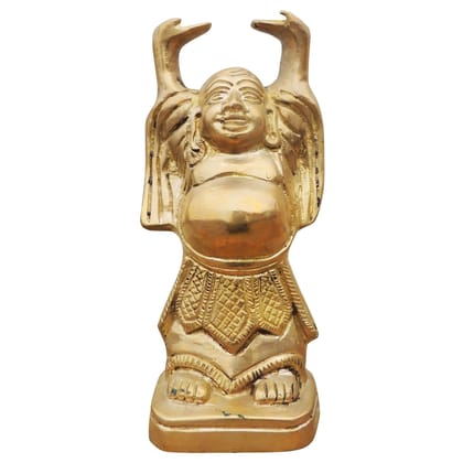 Brass Plain Laughing Buddha Statue - Prosperity Feng Shui Showpiece, Height : 7.6 Inch (BSMAS325 G)