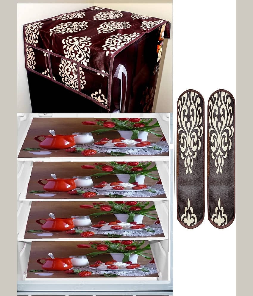 Revexo PVC Floral Printed Fridge Mat & Cover ( 40 30 ) Pack of 7 - Multicolor