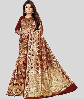 Gazal Fashions Banarasi Silk Embellished Saree With Unstitched Blouse Piece ( Black )