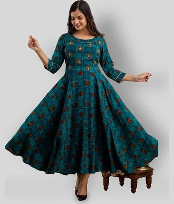 Lee Moda - Turquoise Rayon Women's Anarkali Kurti ( Pack of 1 )