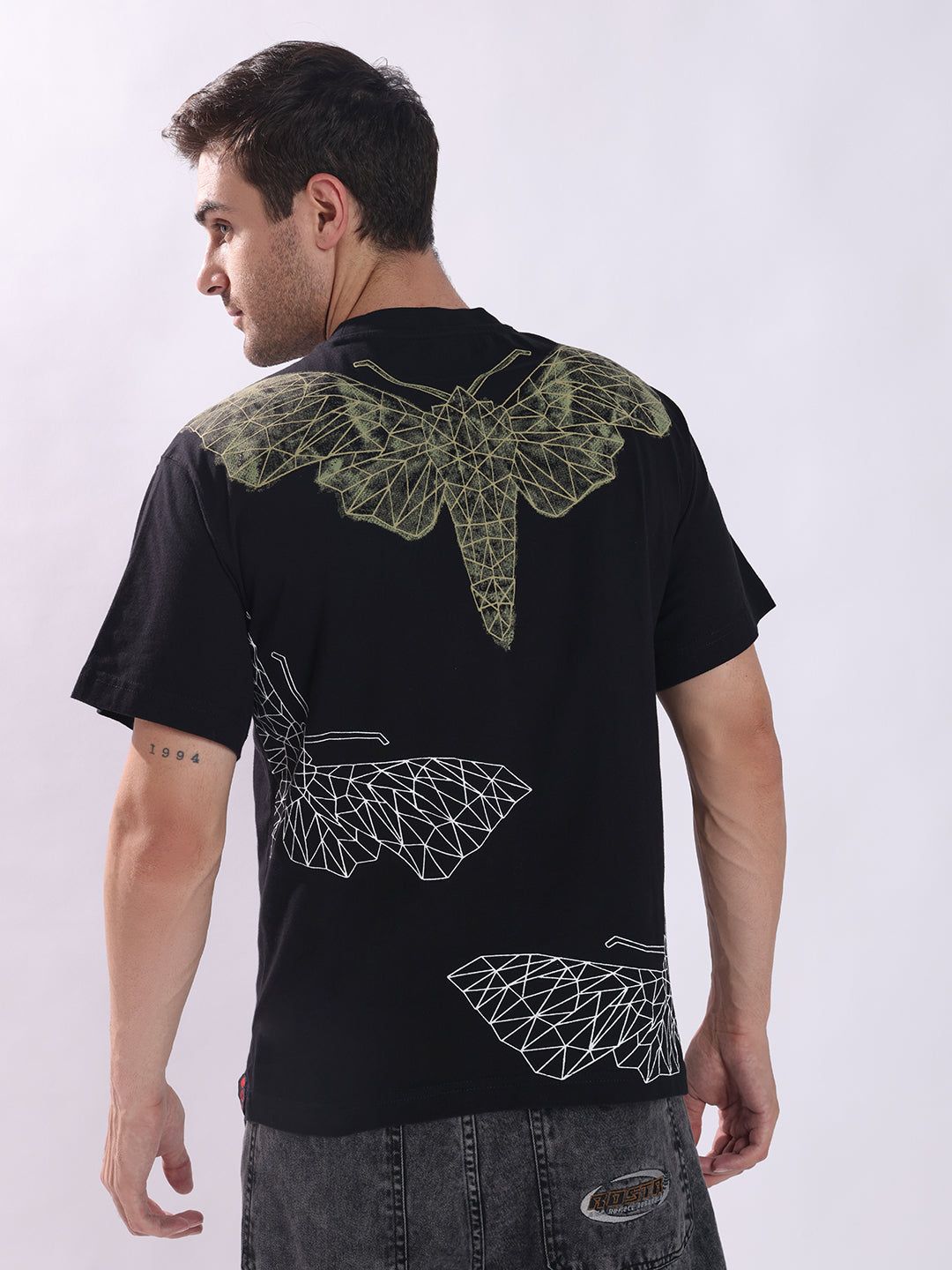 Digi Moth Oversized Black T-Shirt - Bold & Edgy Streetwear | PUNK-Black / XS