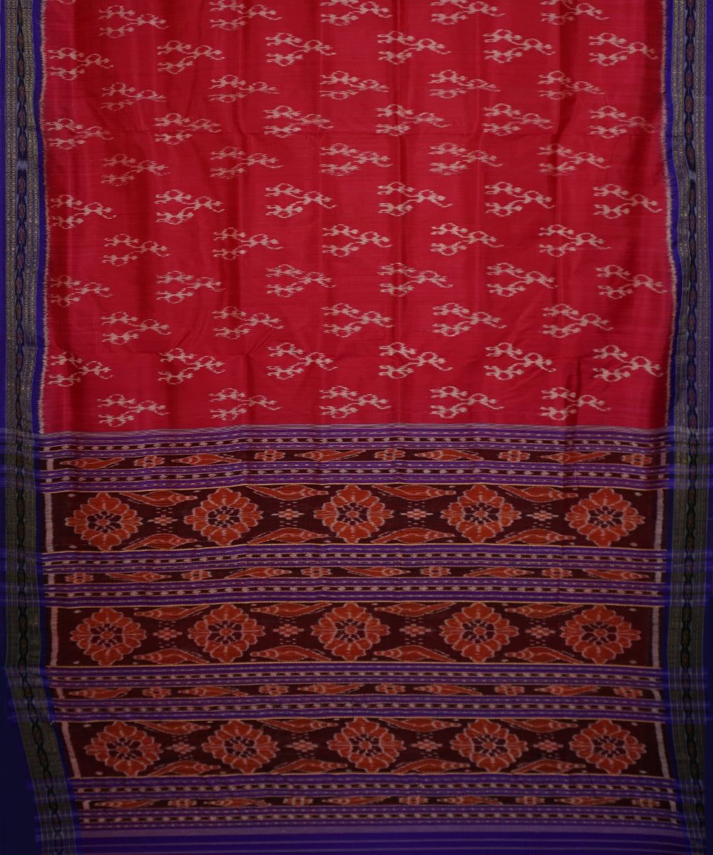 Pink blue silk handwoven khandua saree