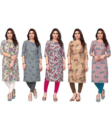 KETAKI FASHION Crepe Printed Straight Women's Kurti - Multicolor8 ( Pack of 5 )