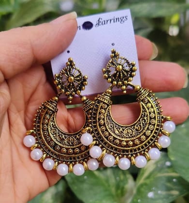 Pinapes White Pearl Jhumka Earrings โ Handcrafted Set of 2 Pinapes White Pearl Jhumka Earrings โ Handcrafted Set of 2