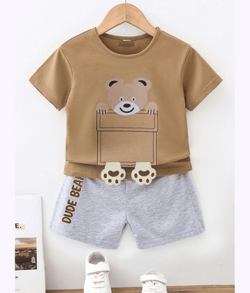 VELION Pack of 1 Baby Boys Cotton Blend T-Shirt & Shorts Set ( Cream )