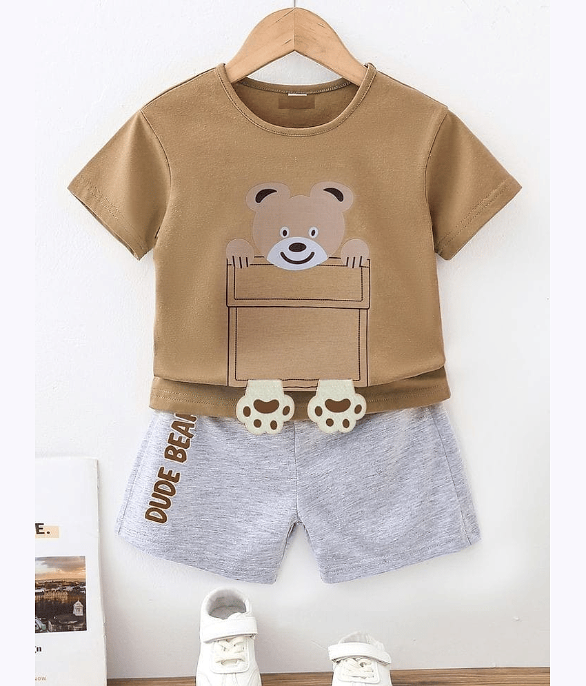 VELION Pack of 1 Baby Boys Cotton Blend T-Shirt & Shorts Set ( Cream )