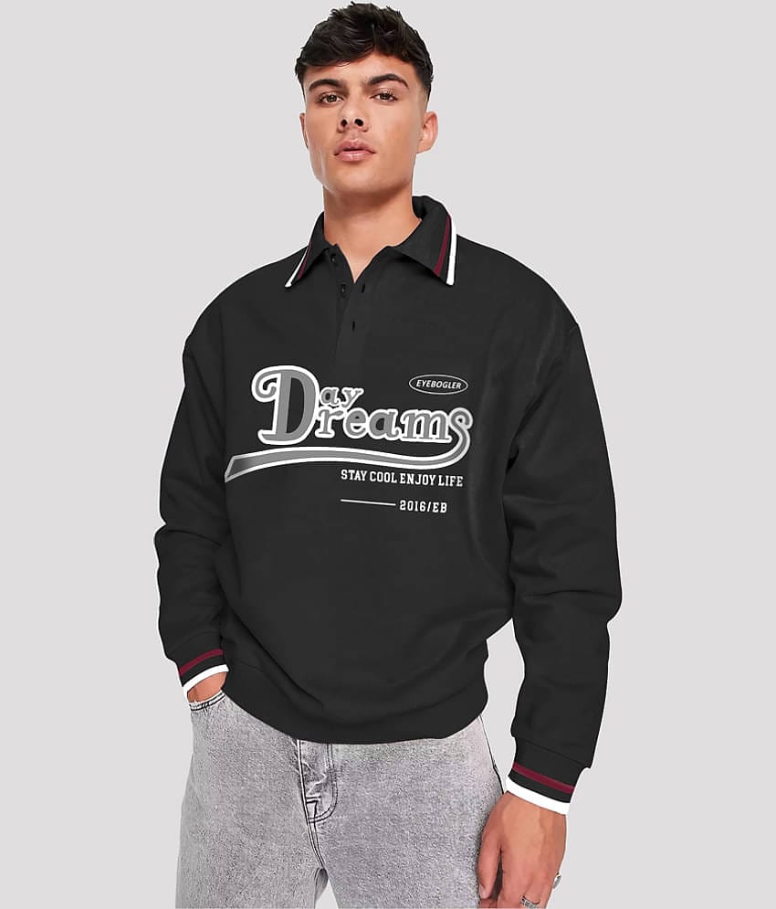 Eyebogler Pack of 1 Cotton Blend Regular Fit Printed Full Sleeves Men's Polo T Shirt ( Black )