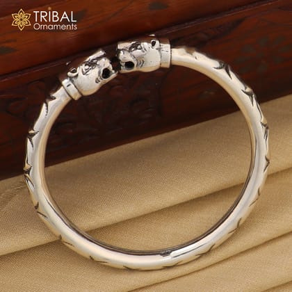 925 sterling silver fabulous lion face stylish attractive kada bangle bracelet pretty work attractive tribal belly dance jewelry nsk616