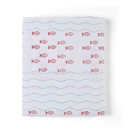 Hand Block Printed Bed Sheet with Two Pillow Covers 90 x108-Turquoise / White / Brick Red / 200 TC Cotton / 90x108 Inches
