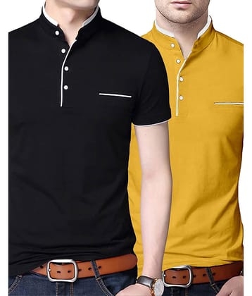 AUSK Pack of 2 Cotton Blend Regular Fit Men's T-Shirt ( Yellow )