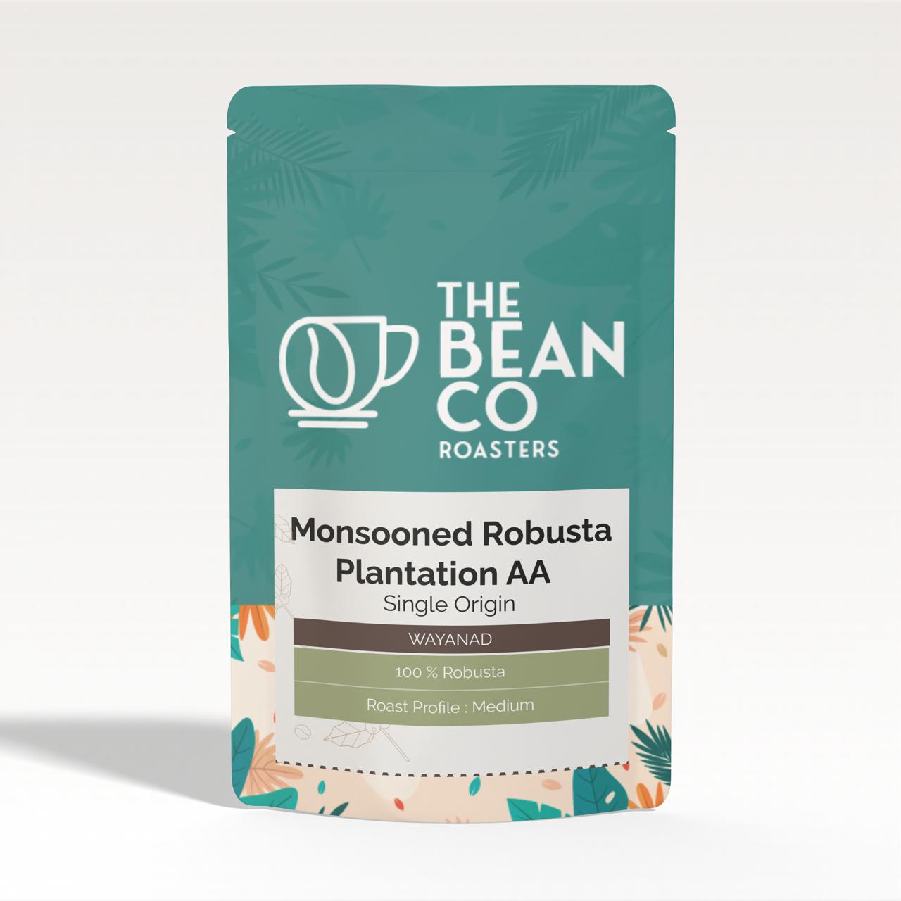 THE BEAN CO Plantation AA Monsooned Robusta Coffee Beans (GI-Tagged) | Medium Roast | 100% Robusta | Roasted Coffee Ground (Espresso, 250 g)
