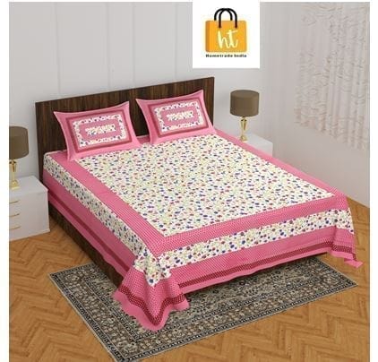 3001-Hometrade India-Standard King Size (90*108 Inches) Double Bedsheet With 2 Pillow Cover-RJ-14-Jaipur lining-3132