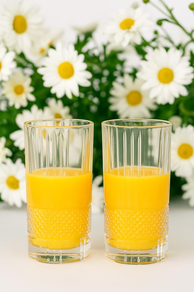 European Premium Crystal Juice and Water Glasses | 280 ML | Long Elegant Drinking Tumbler | Stylish Round Highball Glass for Cocktails, Mocktail (Perfect for Guest) Pack of 6