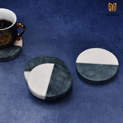 Green White Indian Round Marble Coasters Set of 4 Green White Indian Round Marble Coasters Set of 4