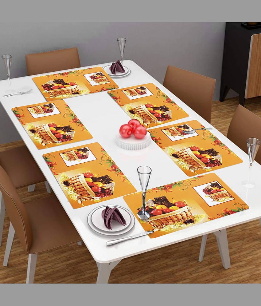 PVC Floral Rectangle Table Mats (45 cm x 30 cm) Pack of 6 - Yellow