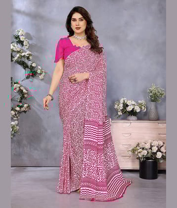 ANAND SAREES Georgette Printed Chanderi saree With Unstitched Blouse Piece ( Pink )