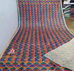 Traditional Phulkari Dupatta with Embroidered Putt Threads and Needlework