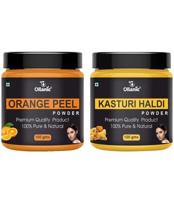 Oilanic 100% Pure Orange Peel Powder & Kasturi Haldi Powder-Skin Hair Mask 200 g Pack of 2