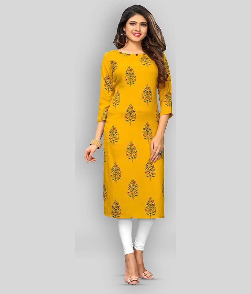 Vbuyz - Yellow Rayon Women's Straight Kurti ( Pack of 1 )