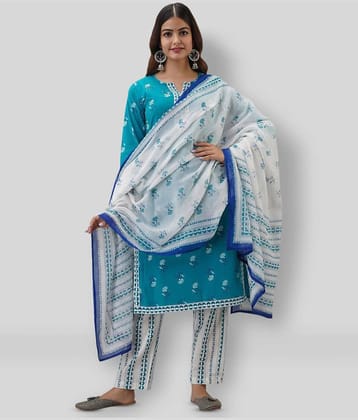 FABRR - Blue Straight Cotton Women's Stitched Salwar Suit ( Pack of 1 )