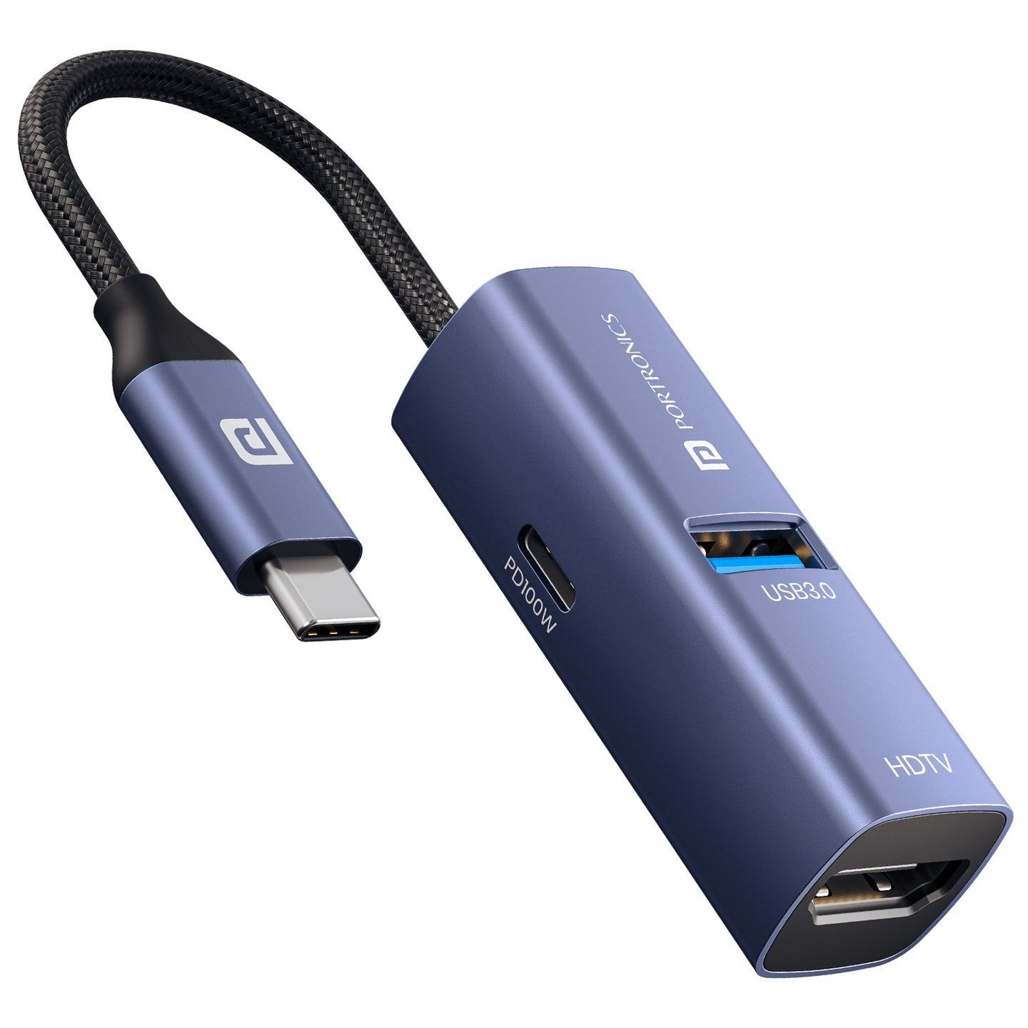 Portronics Mport Swift 3-in-1 USB-C Hub with HDMI & PD,4K@30Hz HDMI, USB 3.0, 100W PD, for MacBook, Windows, Tablets & Smartphones, Aluminium Body , Plug & Play - Blue