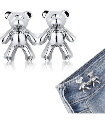 Cute Bear Jeans Button Pins No Sew Detachable Waist Body Fit Tighten Buckles Perfect Girl's Gifts for Women Skirt Pant Jeans, Metal Pack Of 1 Pair