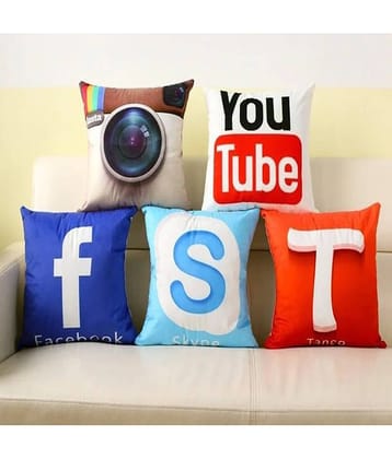 Home Solution Set of 5 Jute Typography Square Cushion Cover (40X40)cm - Multi