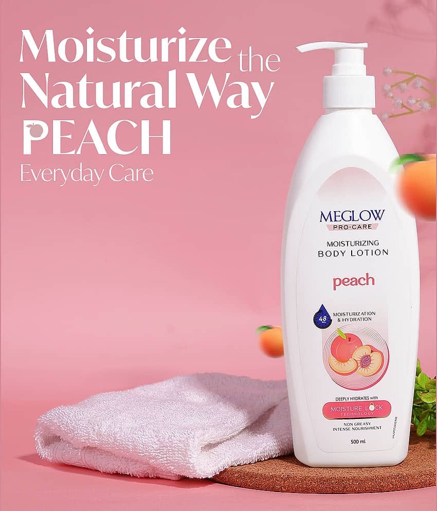 Meglow Pro-Care Moisturizing Lotion Enriched with Peach Ext. 48hr Moisture For All Skin Type 500 ml