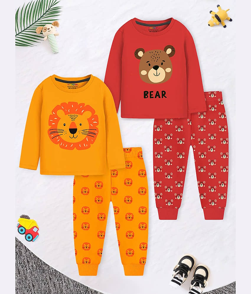 Trampoline Pack of 2 Boys Cotton Blend Nightsuit Set ( Yellow )