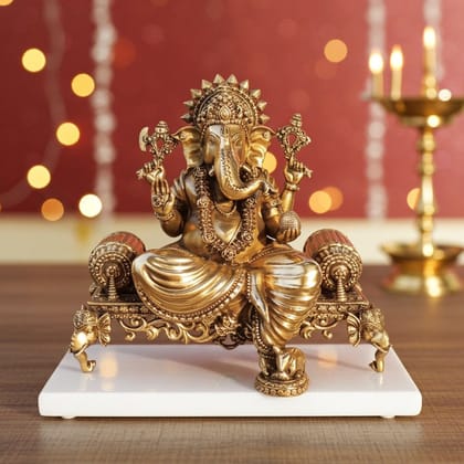 Brass Showpiece Ganesh Ji God Idol Statue, Made From Machine (BSMAS1805 G)