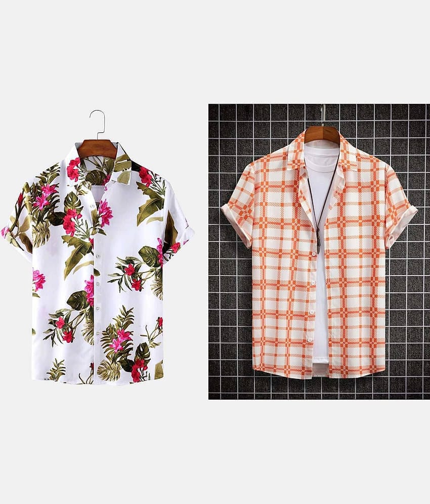 Qlonz store Elastane Regular Fit Printed Half Sleeves Men's Casual Shirt - Multi ( Pack of 2 )