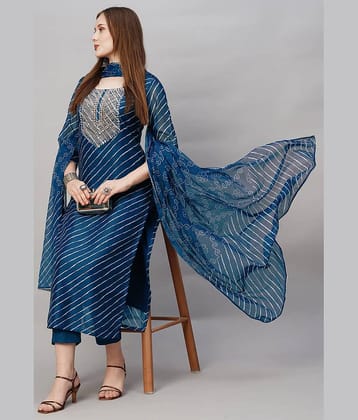 anushansa Cotton Blend Striped Kurti With Pants Women's Stitched Salwar Suit - Purple ( Pack of 1 )