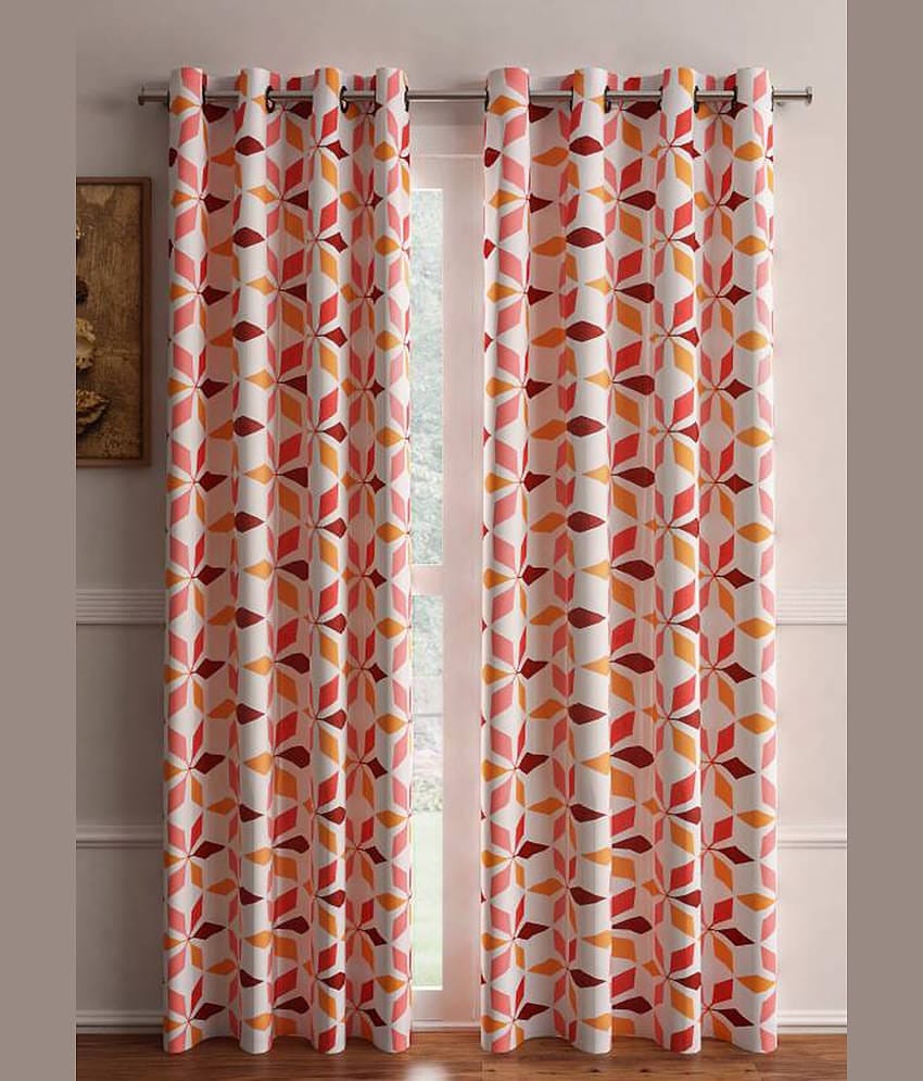 Home Candy Set of 2 Long Door Semi-Transparent Eyelet Polyester Red Curtains ( 274 x 120 cm )