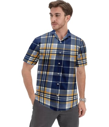 Leotude Cotton Blend Regular Fit Checks Half Sleeves Men's Casual Shirt - Blue ( Pack of 1 )