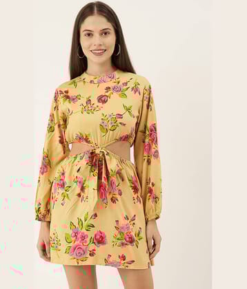 The Dry State Women Rayon Fit & Flare Dress ( Yellow )