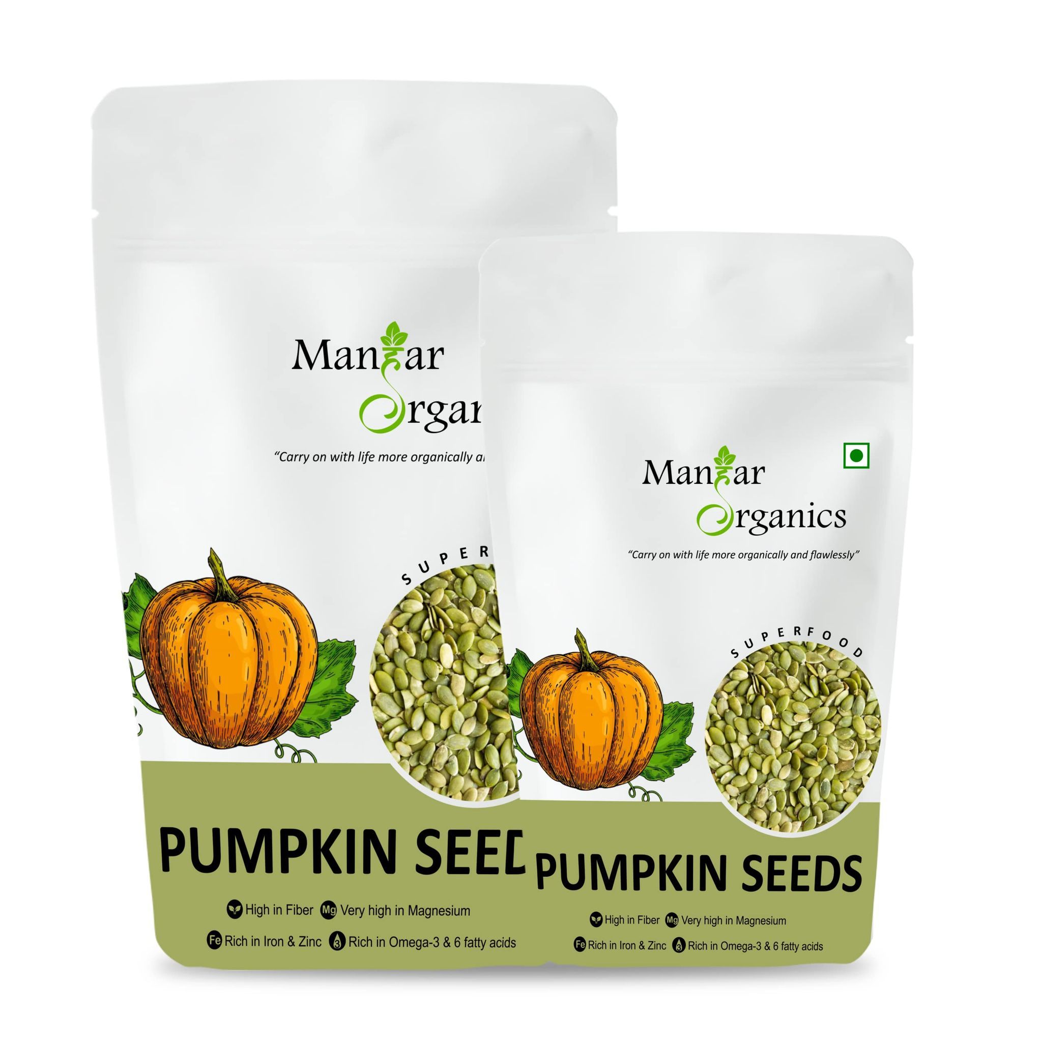 ManHar Organics Raw Pumpkin Seeds for eating - AAA Grade |Protein and Fiber Rich Superfood| (Pumpkin Seeds, 750gm ) (Pack of 2- 500gm + 250 gm)