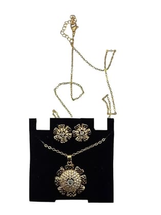 Elegant Gold Plated Necklace Set for Women with Matching Earrings | American Diamond Studded Pendant Jewellery Set | Traditional Stylish Chain Necklace for Wedding, Festive & Daily Use..,