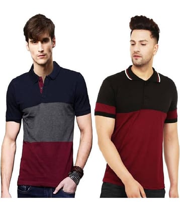 Leotude Pack of 2 Cotton Blend Regular Fit Colorblock Half Sleeves Men's Polo T Shirt ( Multicolor )
