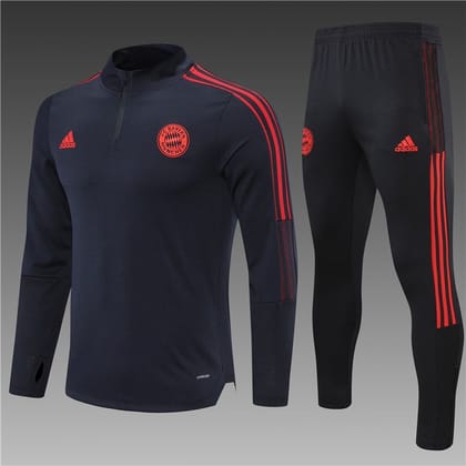 Bayern Munich Black With Red Hand Stripe Training Suit 21 22 Season-M