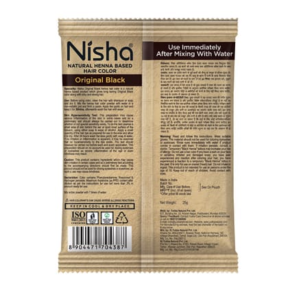 Nisha Henna Based Hair Color Original Black 25g Pack of 10, Ammonia Free Henna Powder Hair Colour Dye Black Hair Color