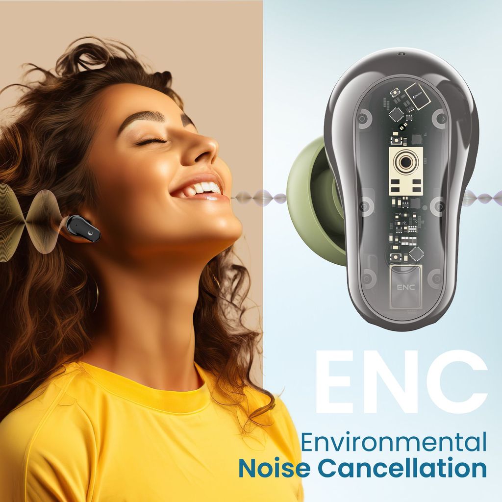 Cellecor BroPods C109 QUAD TWS, 60H Playtime,Quad Mic ENC,5.3v BT,50ms Low Latency Gaming Bluetooth-Grey Olive Green