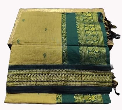 Paithani Silk Cotton Saree Olive green & Dark Green