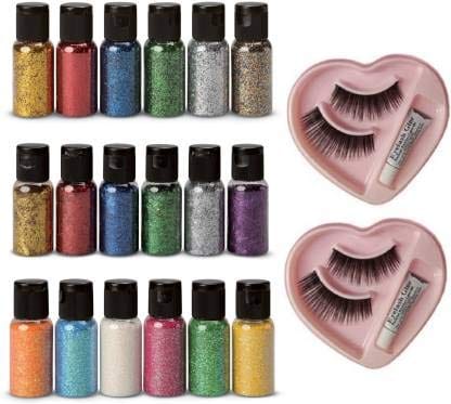 Elecsera Color Glitter Eye Shadow with 2 False Eyelash (20 Items in the set) - Makeup - Sets and Kits | Buy online on ZillyBuy