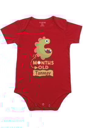 Six Month Milestone Baby Romper | Onesies w/ Custom Name-Baby Romper / Red / 0-3 Months