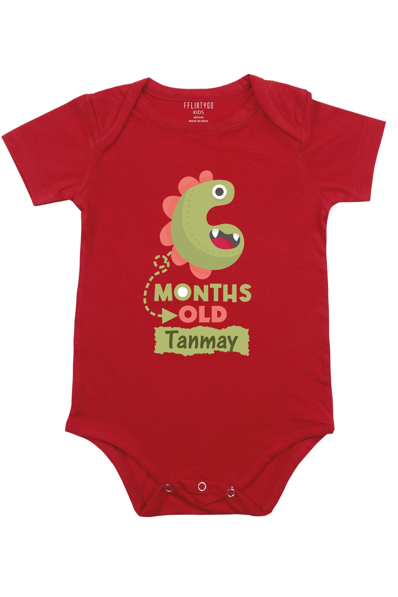 Six Month Milestone Baby Romper | Onesies w/ Custom Name-Baby Romper / Red / 0-3 Months