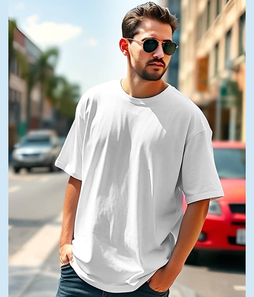 GESPO Cotton Oversized Fit Solid 3/4th Sleeves Men's Round T-Shirt - White ( Pack of 1 )