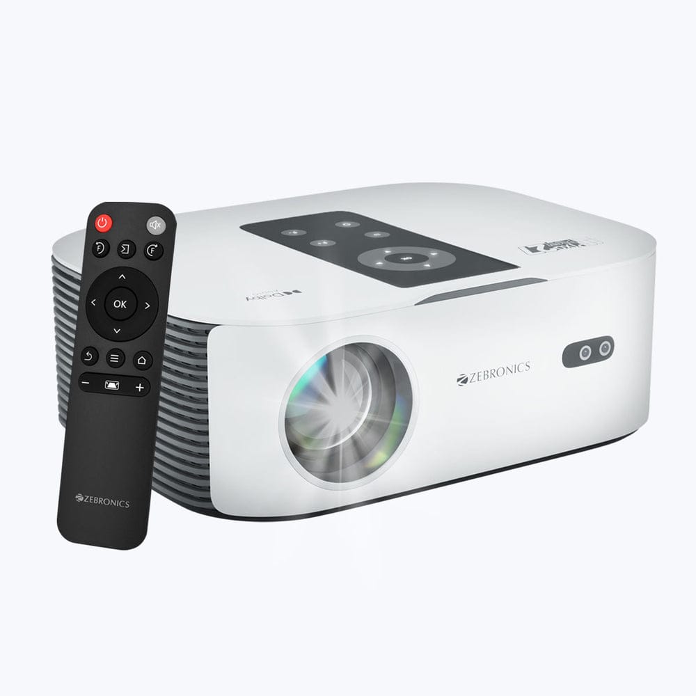 Zebronics PIXAPLAY 27 Projector with Multi Connectivity, 30,000h lifelong LED lamp, Touch Control - White&Grey