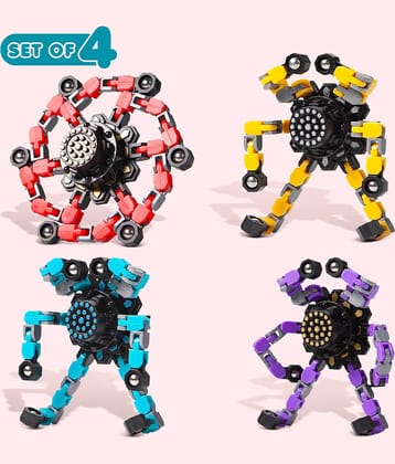 NHR 4 Pack  Spinner Fingertip Toys for Kids Transform Robot Stress Relief Toys Pocket Toys Boys and Girls Gift Birthday Party Games (4 PCS in 1)