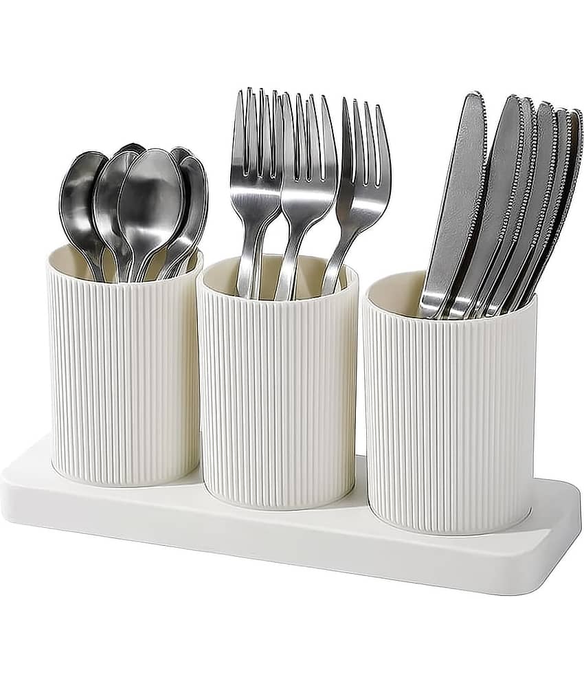 MAGICSPOON Cutlery Holder Polyproplene White Multi-Purpose Container ( Set of 1 )