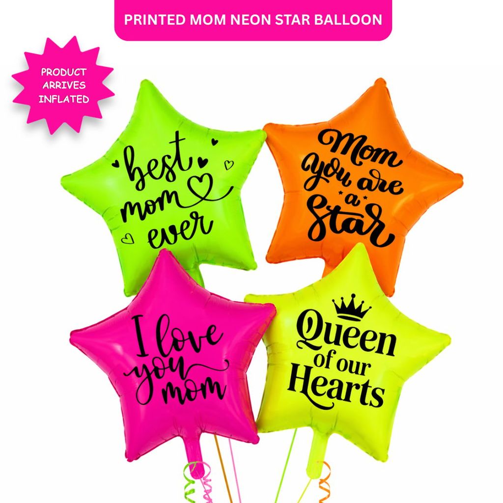 Happy Mother’s Day Neon Star Foil Balloon Set of 4 - Party and Festive Needs | Buy online on ZillyBuy